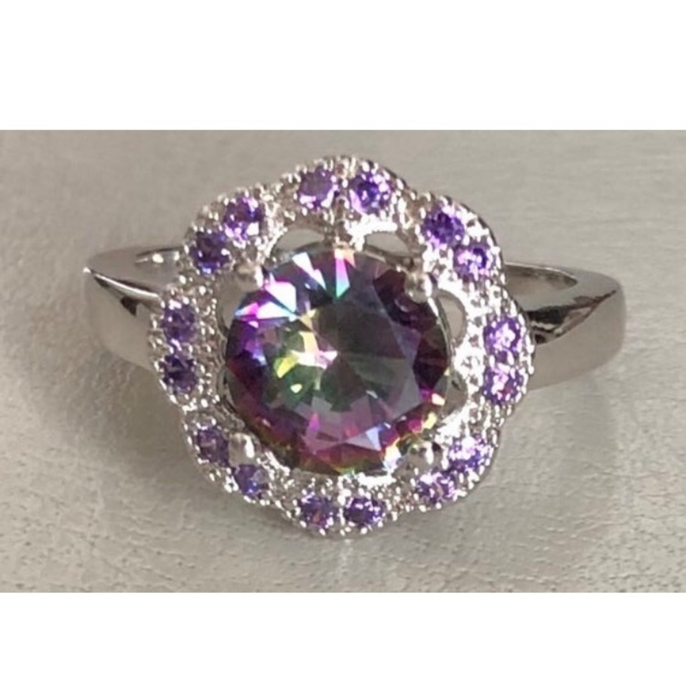 New Rainbow Mystic Topaz & Amethyst 925Ring Size 7 - Picture 6 of 9